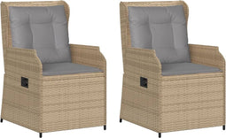 vidaXL - Tuinstoelen - 2 - st - verstelbaar - met - kussens - poly - rattan - beige