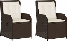 vidaXL - Tuinstoelen - 2 - st - verstelbaar - met - kussens - poly - rattan - bruin