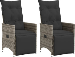 vidaXL - Tuinstoelen - 2 - st - verstelbaar - met - kussens - poly - rattan - grijs