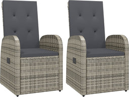 vidaXL - Tuinstoelen - 2 - st - verstelbaar - met - kussens - poly - rattan - grijs