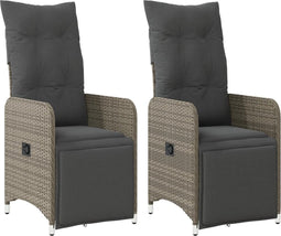 vidaXL - Tuinstoelen - 2 - st - verstelbaar - met - kussens - poly - rattan - grijs