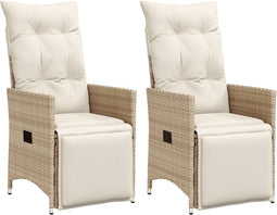 vidaXL - Tuinstoelen - 2 - st - verstelbaar - met - kussens - poly - rattan - beige