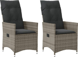 vidaXL - Tuinstoelen - 2 - st - verstelbaar - met - kussens - poly - rattan - grijs
