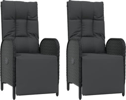 vidaXL - Tuinstoelen - 2 - st - verstelbaar - met - kussens - poly - rattan - zwart