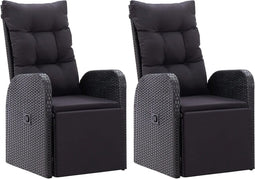 vidaXL - Tuinstoelen - 2 - st - verstelbaar - met - kussens - poly - rattan - zwart