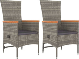 vidaXL - Tuinstoelen - 2 - st - verstelbaar - met - kussens - poly - rattan - grijs