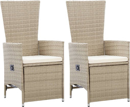 vidaXL - Tuinstoelen - 2 - st - verstelbaar - met - kussens - poly - rattan - beige