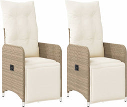 vidaXL - Tuinstoelen - 2 - st - verstelbaar - met - kussens - poly - rattan - beige