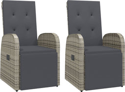 vidaXL - Tuinstoelen - 2 - st - verstelbaar - met - kussens - poly - rattan - grijs