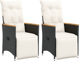 vidaXL - Tuinstoelen - 2 - st - verstelbaar - met - kussens - poly - rattan - zwart