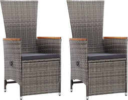 vidaXL - Tuinstoelen - 2 - st - verstelbaar - met - kussens - poly - rattan - grijs