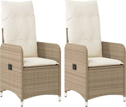 vidaXL - Tuinstoelen - 2 - st - verstelbaar - met - kussens - poly - rattan - beige