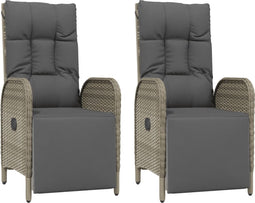vidaXL - Tuinstoelen - 2 - st - verstelbaar - met - kussens - poly - rattan - grijs