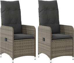 vidaXL - Tuinstoelen - 2 - st - verstelbaar - met - kussens - poly - rattan - grijs