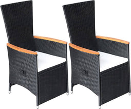 vidaXL - Tuinstoelen - 2 - st - verstelbaar - met - kussens - poly - rattan - zwart