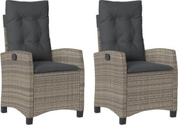 vidaXL - Tuinstoelen - 2 - st - verstelbaar - met - kussens - poly - rattan - grijs