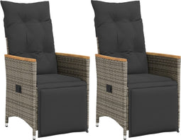 vidaXL - Tuinstoelen - 2 - st - verstelbaar - met - kussens - poly - rattan - grijs