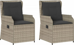 vidaXL - Tuinstoelen - 2 - st - verstelbaar - met - kussens - poly - rattan - lichtgrijs