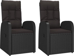 vidaXL - Tuinstoelen - 2 - st - verstelbaar - met - kussens - poly - rattan - zwart