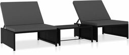 vidaXL - Tuinstoelen - 2 - st - verstelbaar - met - tafel - poly - rattan - zwart