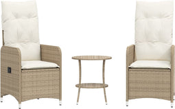 vidaXL - Tuinstoelen - 2 - st - verstelbaar - met - tafel - poly - rattan - beige