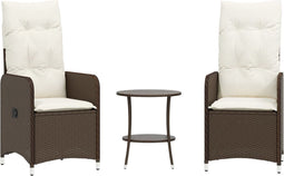 vidaXL - Tuinstoelen - 2 - st - verstelbaar - met - tafel - poly - rattan - bruin