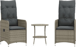 vidaXL - Tuinstoelen - 2 - st - verstelbaar - met - tafel - poly - rattan - grijs