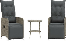 vidaXL - Tuinstoelen - 2 - st - verstelbaar - met - tafel - poly - rattan - grijs
