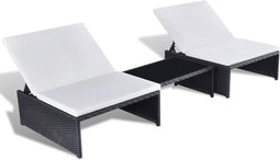 vidaXL - Tuinstoelen - 2 - st - verstelbaar - met - tafel - poly - rattan - zwart