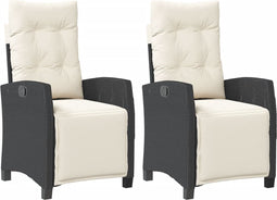 vidaXL - Tuinstoelen - 2 - st - verstelbaar - met - voetensteun - poly - rattan - zwart