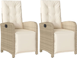 vidaXL - Tuinstoelen - 2 - st - verstelbaar - met - voetensteun - poly - rattan - beige
