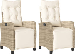 vidaXL - Tuinstoelen - 2 - st - verstelbaar - met - voetensteun - poly - rattan - beige