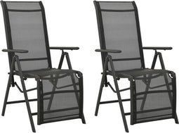 vidaXL - Tuinstoelen - 2 - st - verstelbaar - textileen - aluminium - zwart