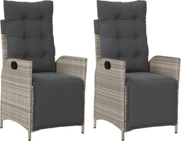 vidaXL - Tuinstoelen - 2 - st - verstelbaar - voetensteun - poly - rattan - lichtgrijs