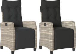 vidaXL - Tuinstoelen - 2 - st - verstelbaar - voetensteun - poly - rattan - lichtgrijs