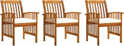 vidaXL - Tuinstoelen - 3 - st - met - kussens - massief - acaciahout