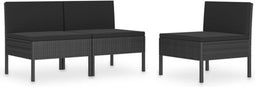 vidaXL - Tuinstoelen - 3 - st - met - kussens - poly - rattan - zwart