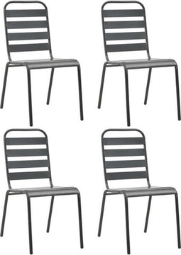 vidaXL - Tuinstoelen - 4 - st - gelat - ontwerp - staal - donkergrijs