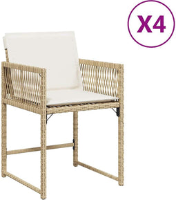 vidaXL - Tuinstoelen - 4 - st - met - kussens - poly - rattan - beige