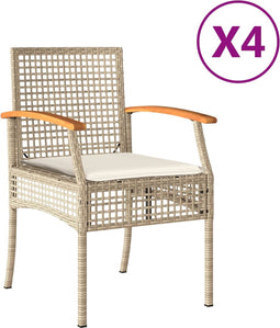 vidaXL - Tuinstoelen - 4 - st - met - kussens - poly - rattan - en - acaciahout - beige