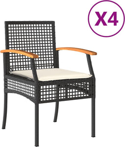 vidaXL - Tuinstoelen - 4 - st - met - kussens - poly - rattan - en - acaciahout - zwart
