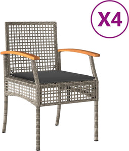 vidaXL - Tuinstoelen - 4 - st - met - kussens - poly - rattan - en - acaciahout - grijs