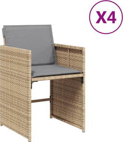 vidaXL - Tuinstoelen - 4 - st - met - kussens - poly - rattan - gemengd - beige