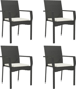 vidaXL - Tuinstoelen - 4 - st - met - kussens - poly - rattan - zwart