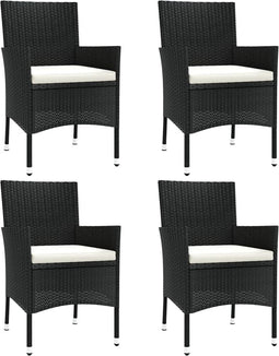 vidaXL - Tuinstoelen - 4 - st - met - kussens - poly - rattan - zwart