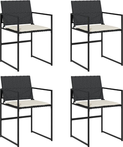 vidaXL - Tuinstoelen - 4 - st - met - kussens - poly - rattan - zwart