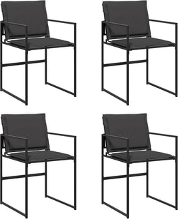 vidaXL - Tuinstoelen - 4 - st - met - kussens - staal - en - textileen - zwart