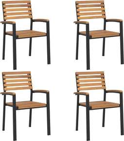 vidaXL - Tuinstoelen - 4 - st - stapelbaar - massief - acaciahout - en - metaal