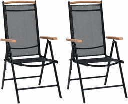 vidaXL - Tuinstoelen - inklapbaar - 2 - st - aluminium - en - textileen - zwart