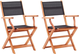 vidaXL - Tuinstoelen - inklapbaar - 2 - st - eucalyptushout - en - textileen - zwart